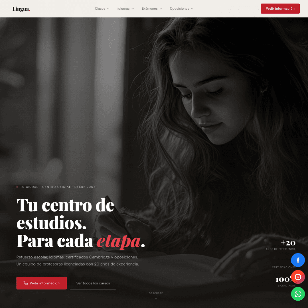 Captura de la web de Academia Lingua
